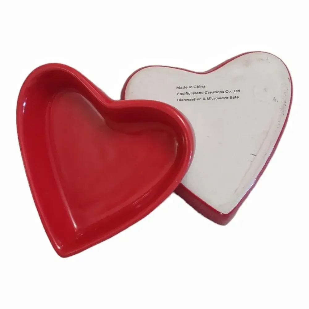 Heart Shaped Dishware Home Goods Red Candy Dishes Jewelry Earrings 2pc Bundle